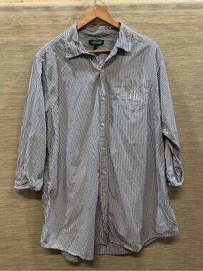 Lauren Ralph Lauren Monogram Striped Shirt Dress Women’s XL Preppy Classic